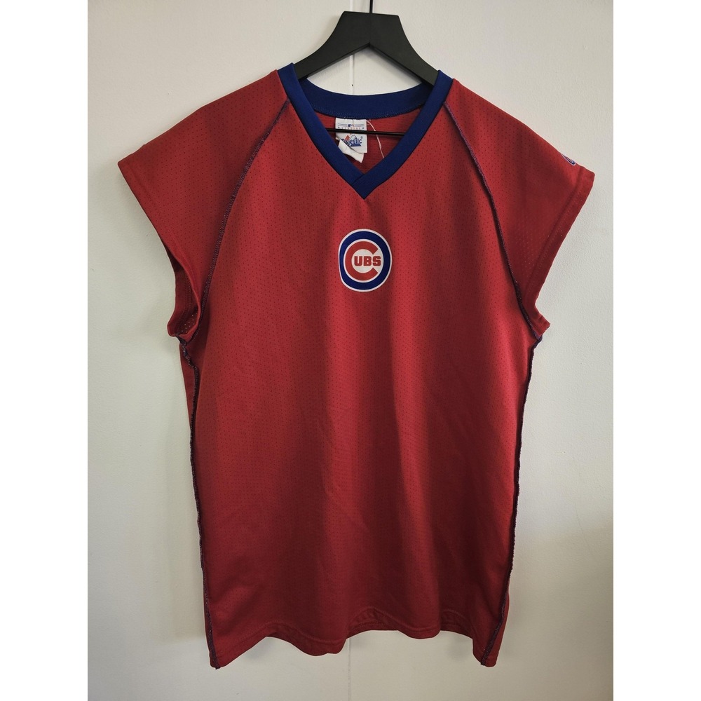 Chicago Cubs Shirt Mens Large Red MLB Baseball Majestic Vintage Style USA 90s